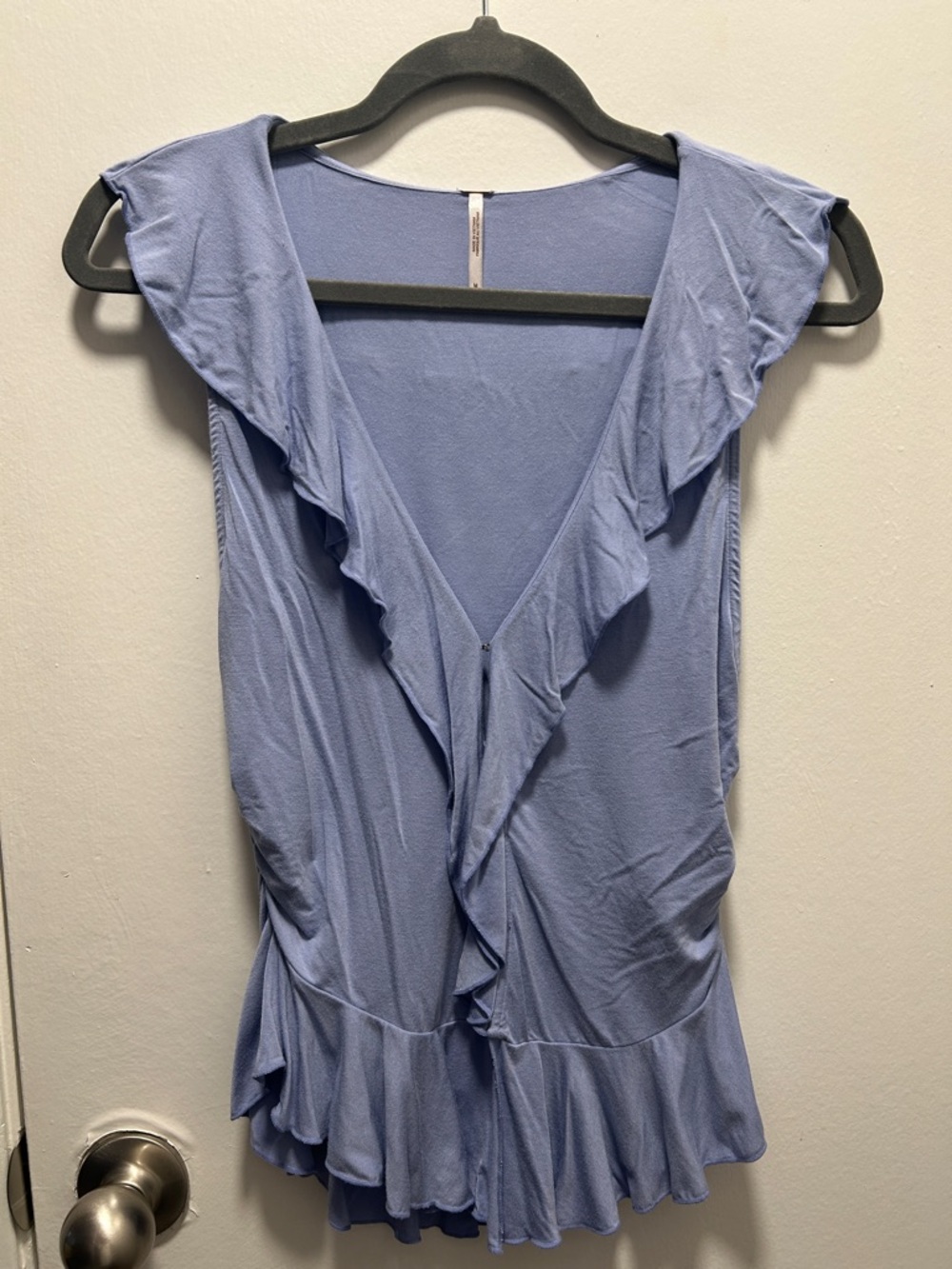 Free People Light Periwinkle Ruffle V-Neck Top